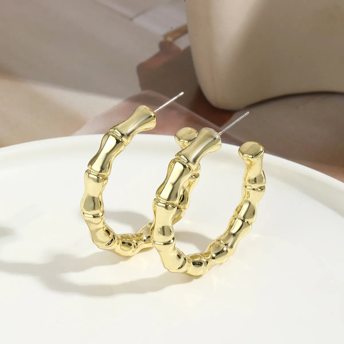 European And American Earrings Gold-plated Ins Cross-border Earrings C- Ring Love Water Drop-shaped Earrings Bamboo Simple Earrings All-matching