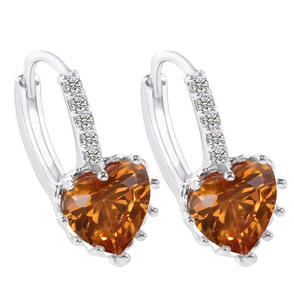 Fashion Earrings Aaa Zircon Earrings  Peach Heart Multicolor Jewelry Wholesale