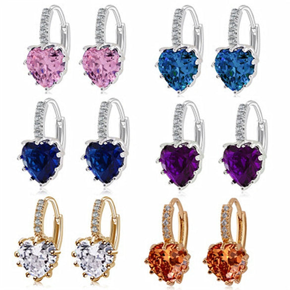 Fashion Earrings Aaa Zircon Earrings  Peach Heart Multicolor Jewelry Wholesale