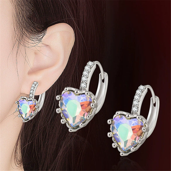 Fashion Earrings Aaa Zircon Earrings  Peach Heart Multicolor Jewelry Wholesale