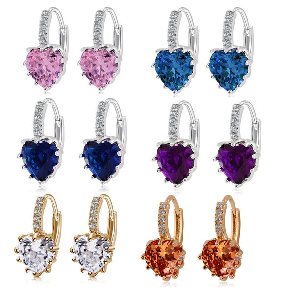 Fashion Earrings Aaa Zircon Earrings  Peach Heart Multicolor Jewelry Wholesale