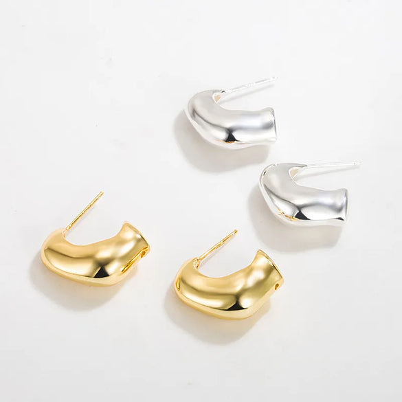 1 Pair Simple Style C Shape Solid Color Plating Sterling Silver Ear Studs
