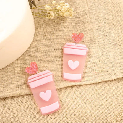 European And American Fashion Personality Creative New Heart Milk Tea Acrylic Earrings