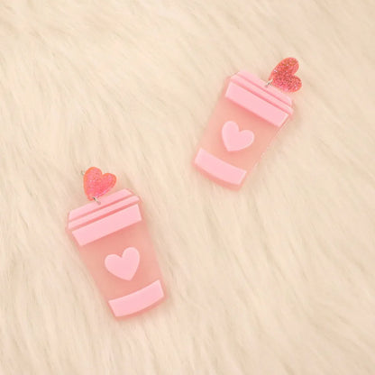 European And American Fashion Personality Creative New Heart Milk Tea Acrylic Earrings