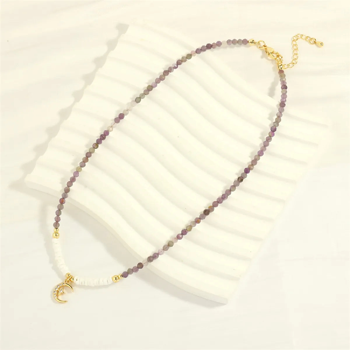 European And American Fashion Short Amethyst Beaded Necklace Women's Creative Inlaid Micro Zircon Moon Clavicle Chain Necklace