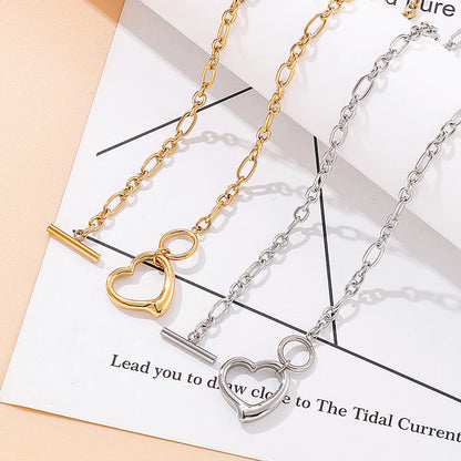 European And American Fashion Stainless Steel Ot Buckle Heart Pendant Bracelet Necklace Set