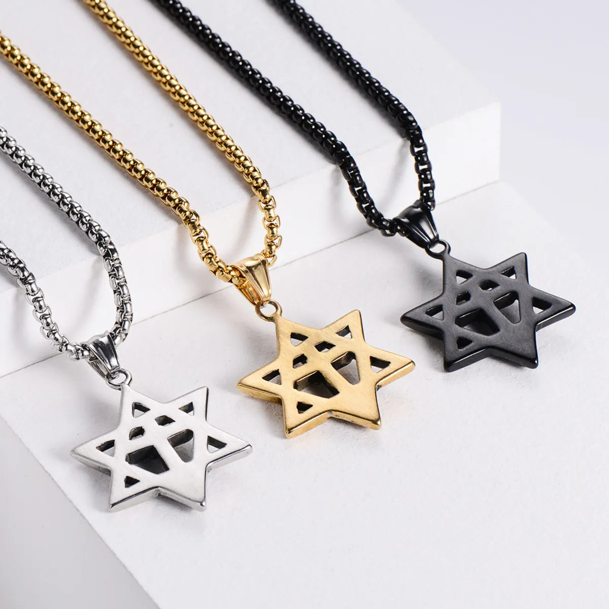 Aml European And American Fashion Titanium Steel Hexagram Necklace Vintage Cross Casting Pendant Ornament