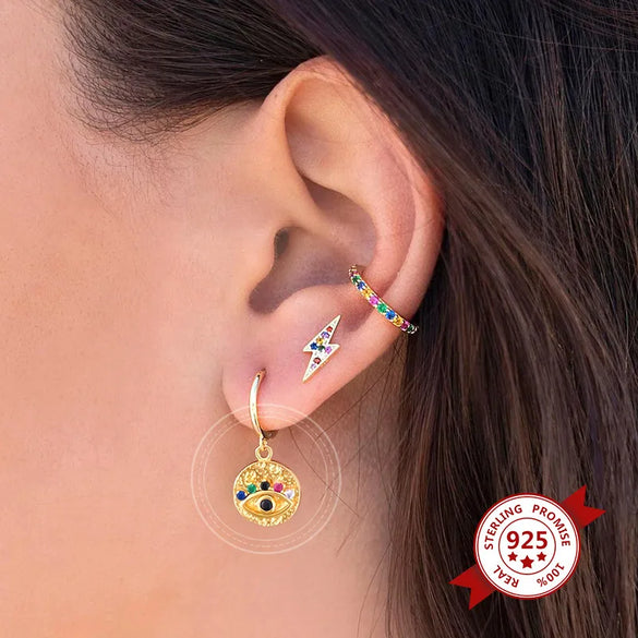 European And American Fashion Trend Demon Eye Earrings Color Zircon Personality Temperament Round Earrings