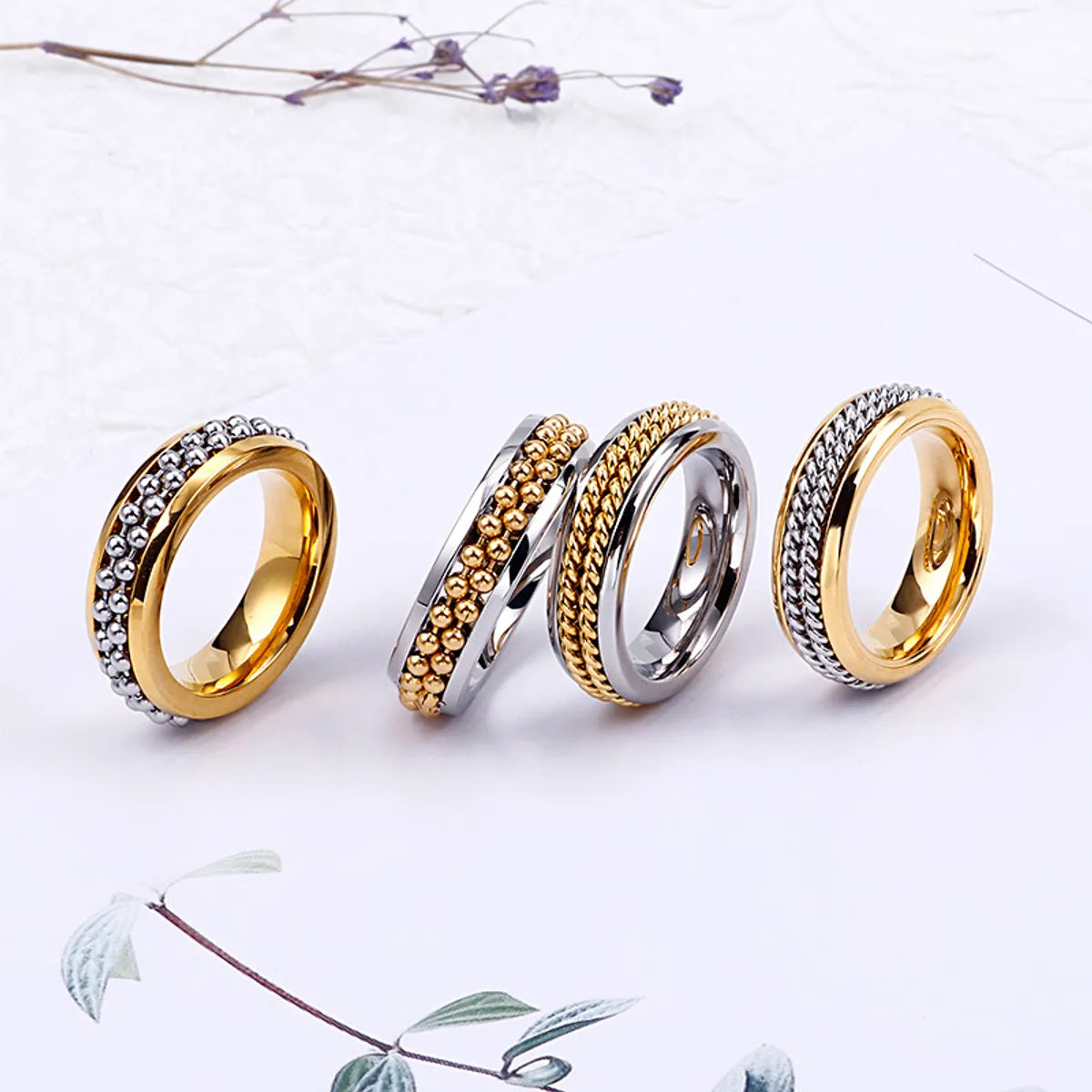 European And American Foreign Trade Men's And Women's Stainless Steel Small Round Bead Chain Micro Setting Ring Couple's Ring One Piece Wholesale