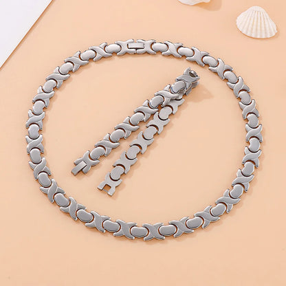 European And American Geometric Titanium Steel Women's Bracelet Necklace Set Wholesale