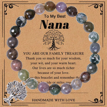 European And American Grandma Pink Zebra Stone Bracelet Tree Of Life Pendant Natural Stone Bracelet Nana Grandma Card Gift