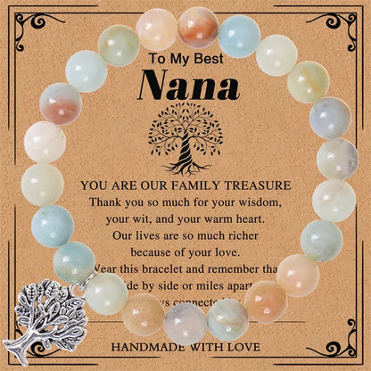 European And American Grandma Pink Zebra Stone Bracelet Tree Of Life Pendant Natural Stone Bracelet Nana Grandma Card Gift