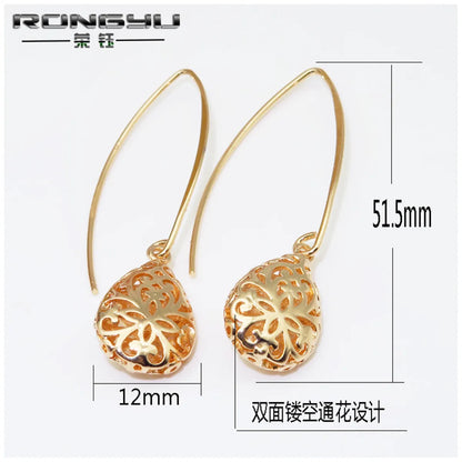 European And American Hollow Carved Retro Light Luxury Gold-plated Ear Hook Jewelry Wholesale