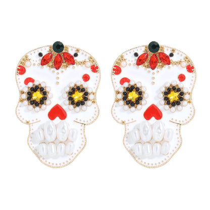 Fashion Skull Diamond Alloy Artificial Gemstones Earrings