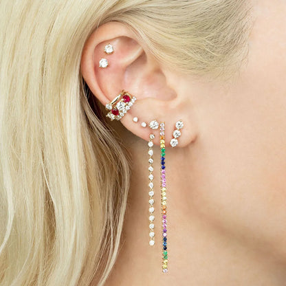 European And American Inlaid Colored Zircon Long Tassel Earrings