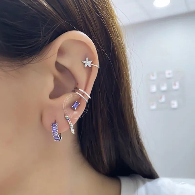 Europe And America Cross Border Sterling Silver Needle Multi-Color Zircon Stud Earrings Women'S Simple Small Square Fashion All-Match Silver Ear Studs