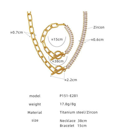 Titanium Steel Fashion Geometric OT Buckle Patchwork Zircon Bracelets Necklace