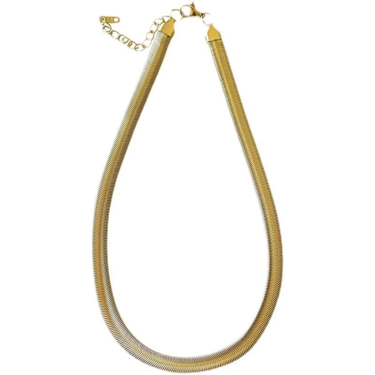 European And American Ins Bloggers Same Style Super Thick Widened 18k Gold Plated Super Bright Snake Bones Chain Flat Chain Pure Necklace Hot Girl Necklace Titanium Steel