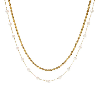 Vintage Style Simple Style Round Stainless Steel Plating Inlay Artificial Pearls 18k Gold Plated Necklace