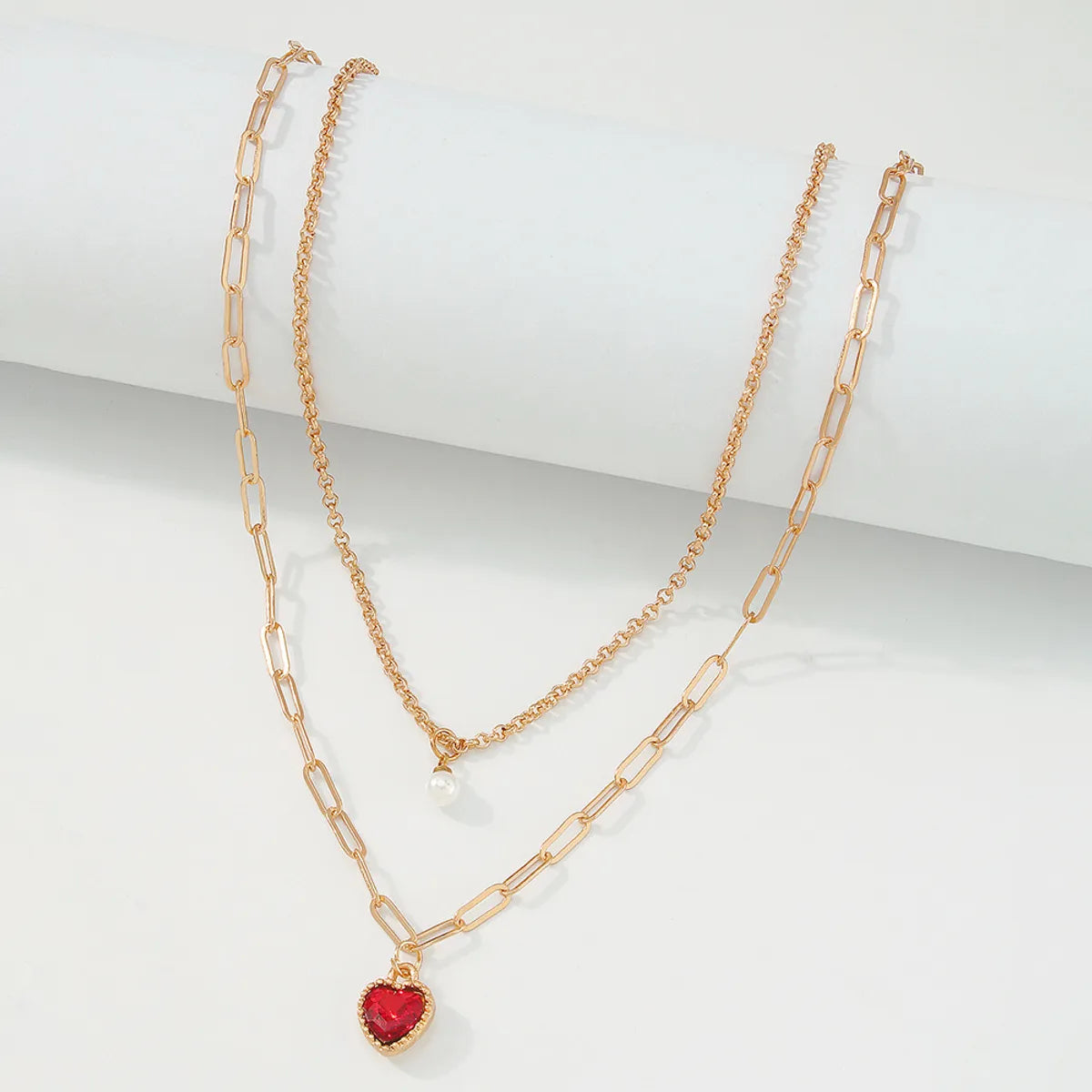 European And American Jewelry Geometric Simple Pearl Niche Fashion Double Clavicle Chain