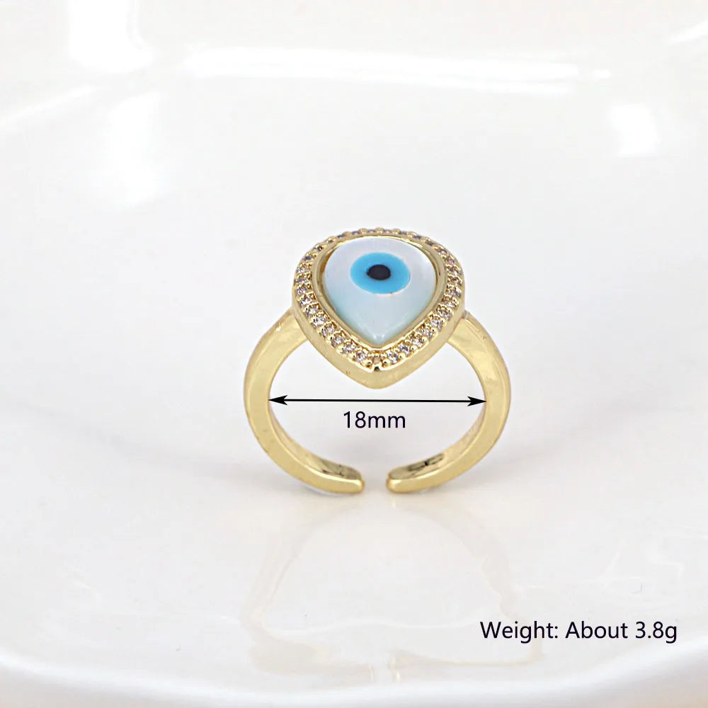 European And American Jewelry Heart-Shaped Geometric Shell Eye Copper Ring