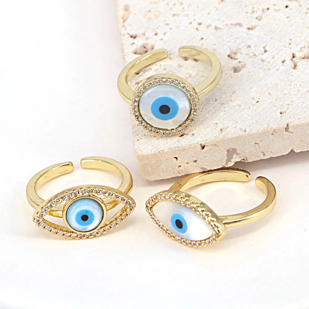 European And American Jewelry Heart-Shaped Geometric Shell Eye Copper Ring