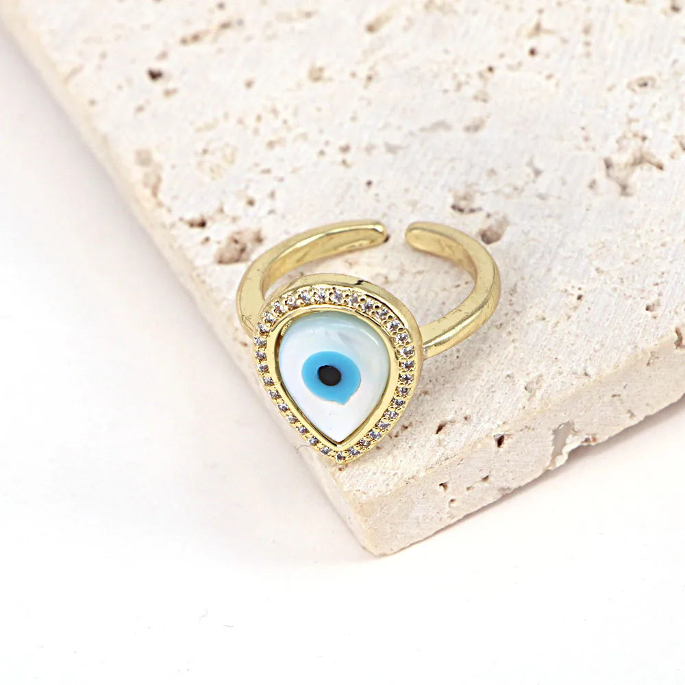 European And American Jewelry Heart-Shaped Geometric Shell Eye Copper Ring