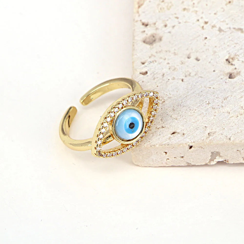 European And American Jewelry Heart-Shaped Geometric Shell Eye Copper Ring