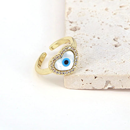 European And American Jewelry Heart-Shaped Geometric Shell Eye Copper Ring