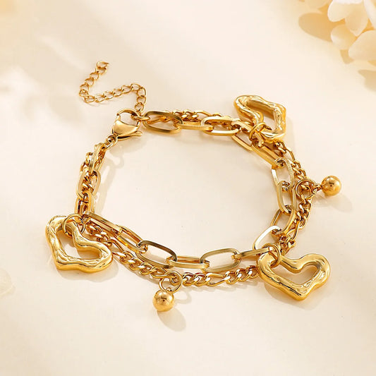 Fashion Heart Titanium Steel Inlaid Gold Bracelets