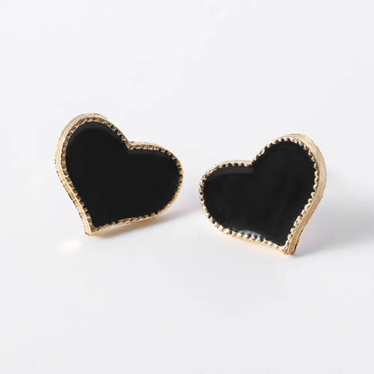 1 Pair Sweet Simple Style Classic Style Heart Shape Alloy Enamel Gold Plated Women'S Ear Studs