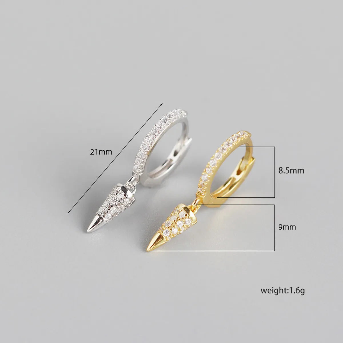 European And American Light Luxury S925 Sterling Silver Geometric Cone Diamond Ear Buckle Silver Earrings