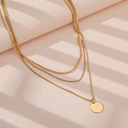 European And American New Alloy Necklace Fashion Simple Disc Pendant Multi-layered Clavicle Chain