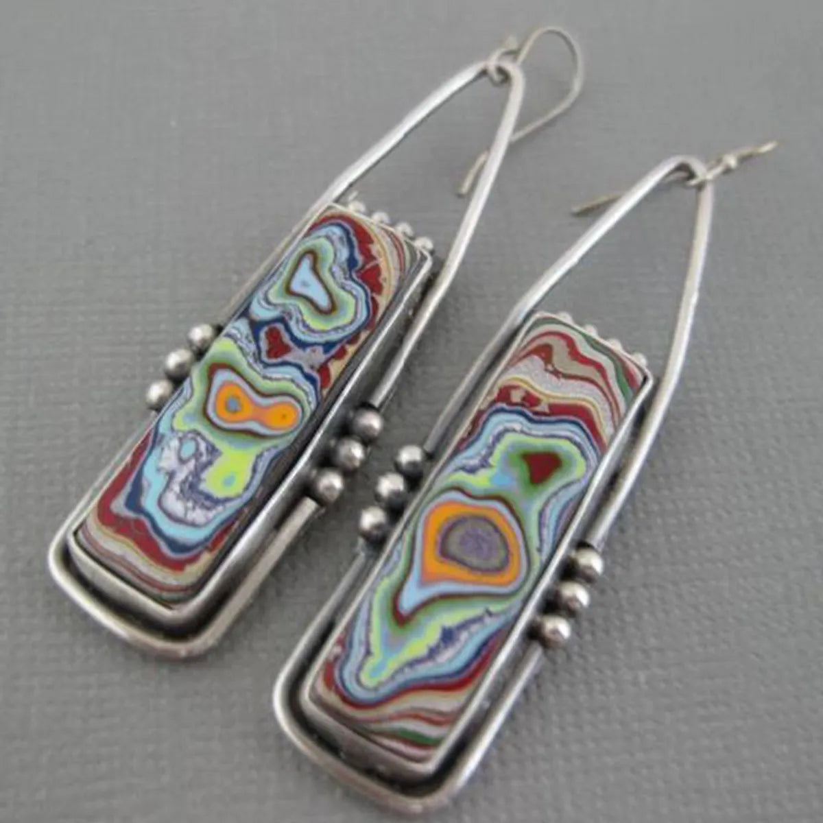 European And American New Colorful Glazed Ford Agate Earrings Wholesale