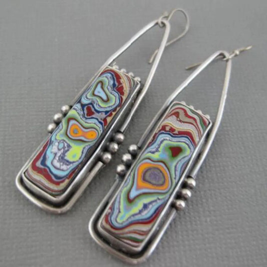 European And American New Colorful Glazed Ford Agate Earrings Wholesale