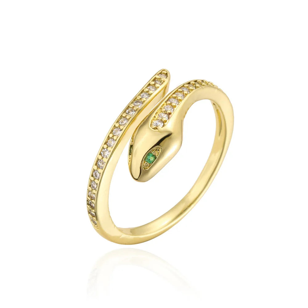 European And American New Copper-Plated 18k Gold Zircon Green-Eyed Snake Ring