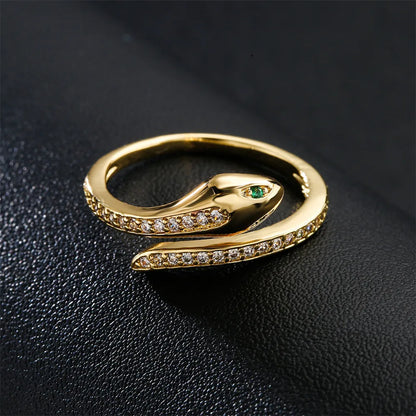 European And American New Copper-Plated 18k Gold Zircon Green-Eyed Snake Ring