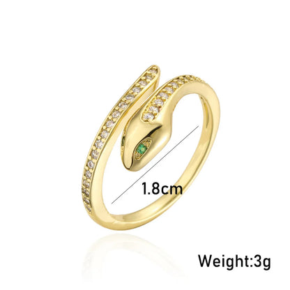 European And American New Copper-Plated 18k Gold Zircon Green-Eyed Snake Ring