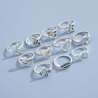 European And American New Product Retro Hollow Love Star Moon Cactus Eye Ring Eleven Set