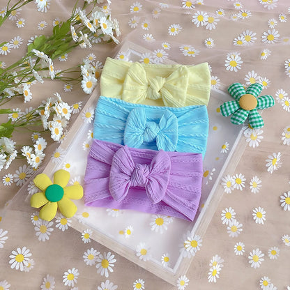 New Soft Twisted Nylon Children'S Hair Belt Baby Wide Edge Bow Stretch Headband Baby Hair Belt