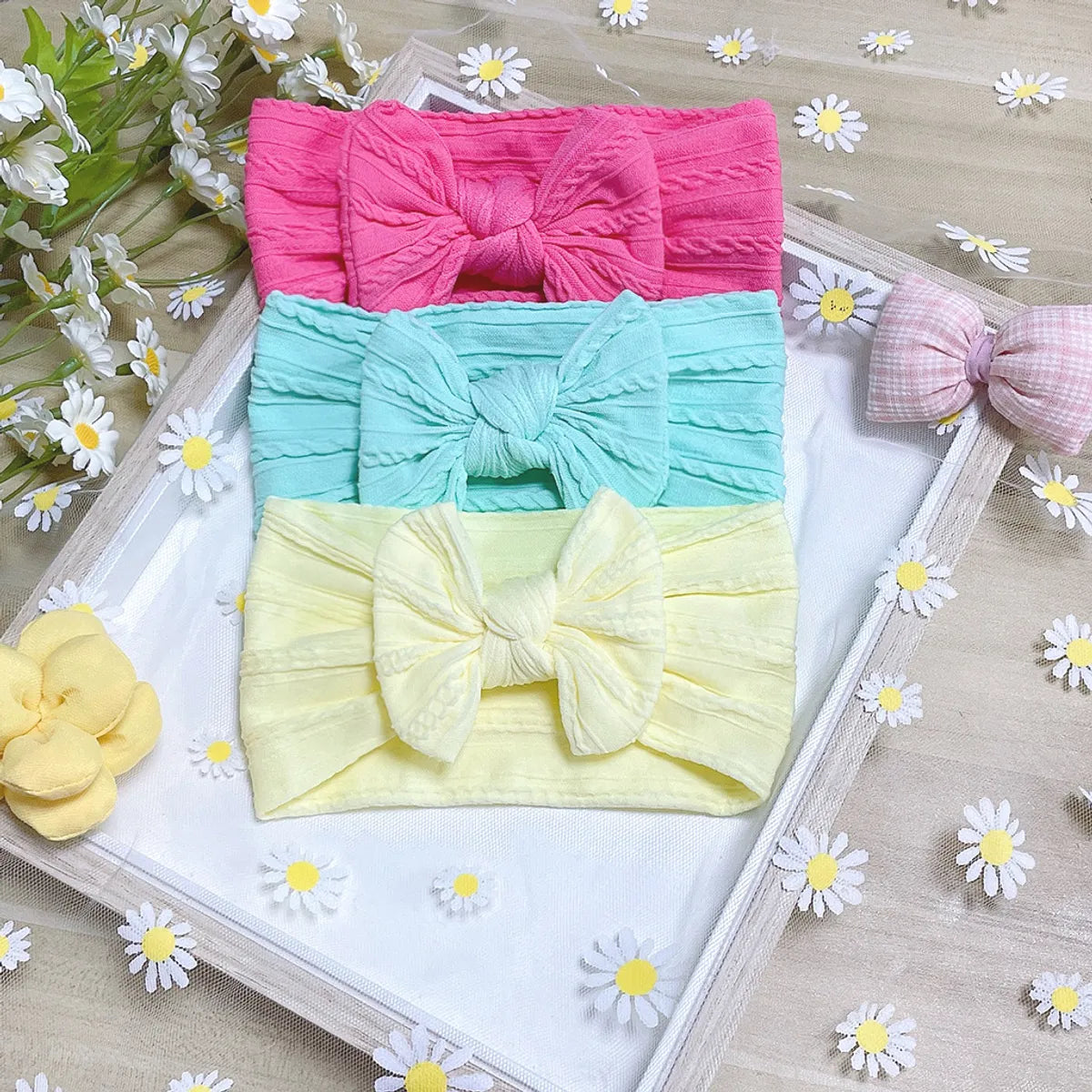 New Soft Twisted Nylon Children'S Hair Belt Baby Wide Edge Bow Stretch Headband Baby Hair Belt