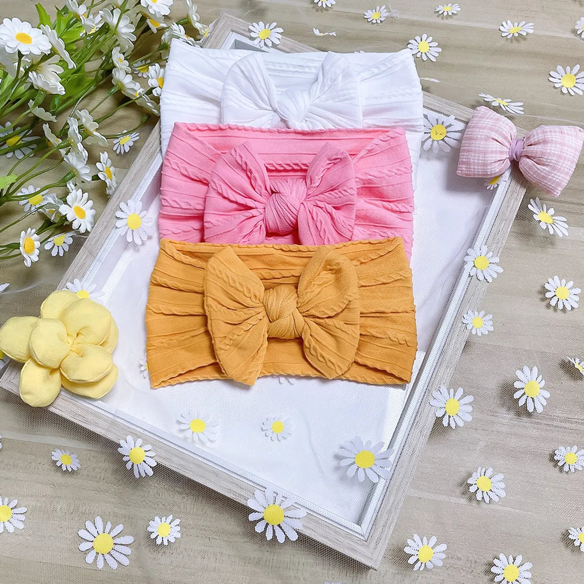 New Soft Twisted Nylon Children'S Hair Belt Baby Wide Edge Bow Stretch Headband Baby Hair Belt