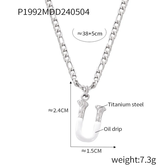 Wholesale Jewelry Basic Letter Titanium Steel Enamel Plating Pendant Necklace