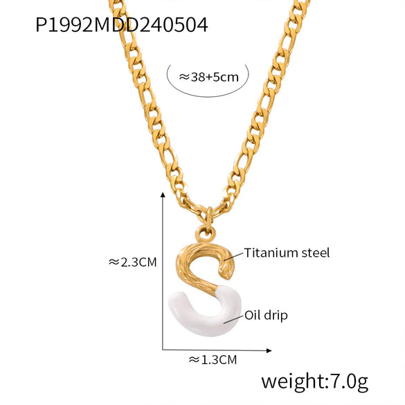 Wholesale Jewelry Basic Letter Titanium Steel Enamel Plating Pendant Necklace