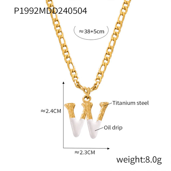 Wholesale Jewelry Basic Letter Titanium Steel Enamel Plating Pendant Necklace