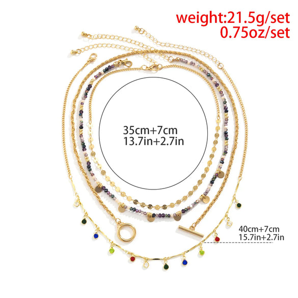 European And American Retro Color Rhinestone Tassel Stacking Crystal Necklace