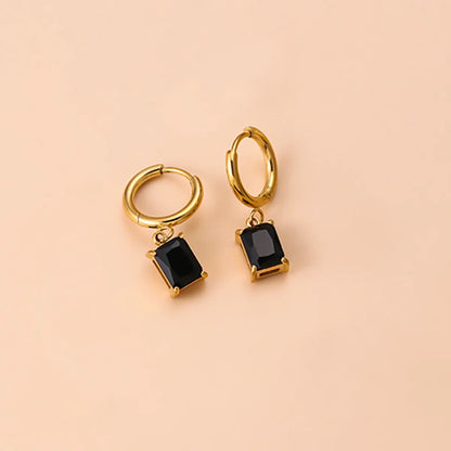 European And American Retro Geometric Black Zircon Gold-plated Stainless Steel Earrings Special-interest Design Titanium Steel Fashion Earrings