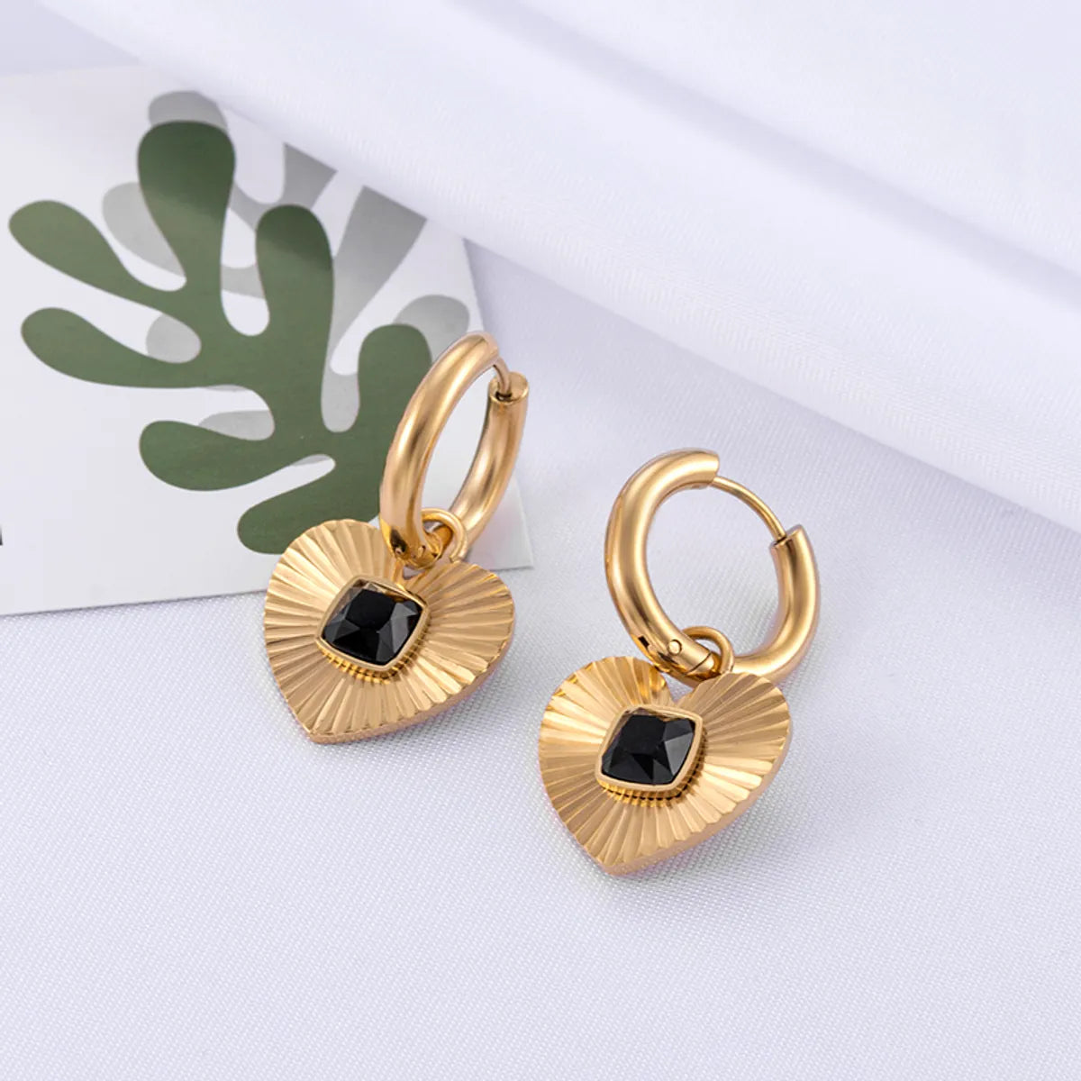 European And American Retro Geometric Black Zircon Gold-plated Stainless Steel Earrings Special-interest Design Titanium Steel Fashion Earrings