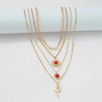 European And American Retro Sun Heart Flower Necklace Diamond Niche Necklace Female