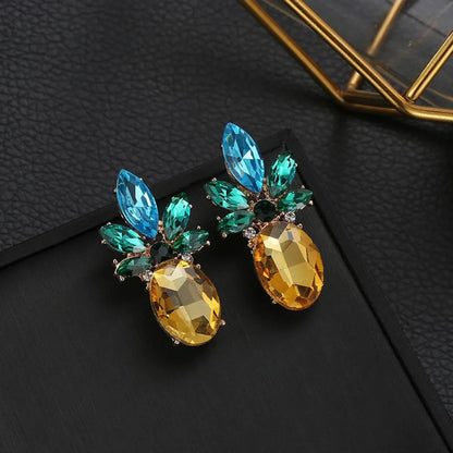 European And American Rhinestone Crystal Pineapple Alloy Earrings Nhdp149309